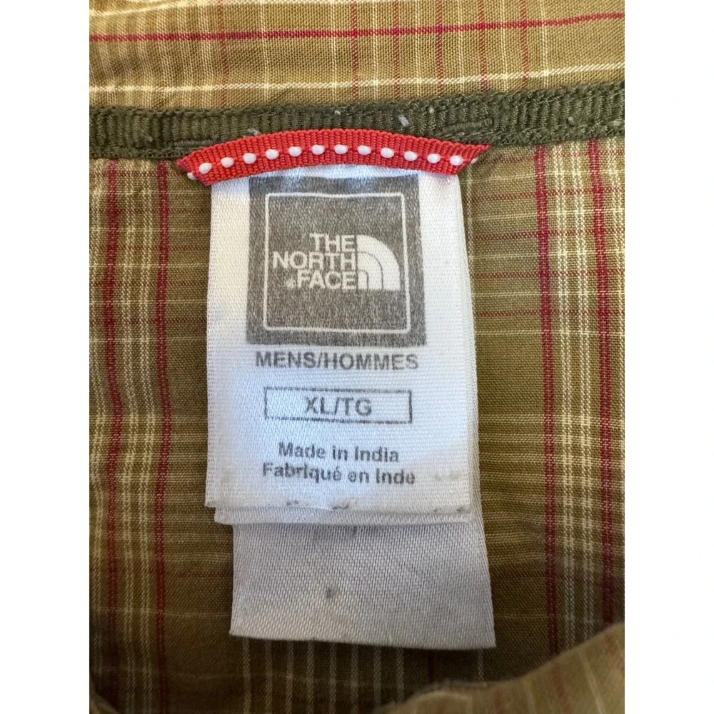The North Face Plaid Button Up Hiking Shirt Tan Red Short Sleeve Men's XL